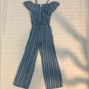 Bebe girls blue and white striped romper size M